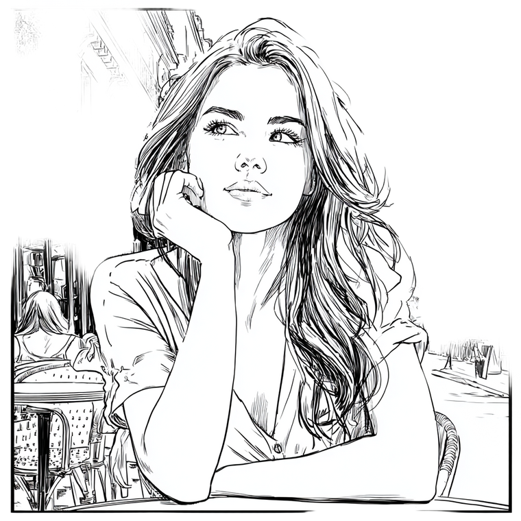 Girl At Cafe Vinyl Car Decal Sticker – Waterproof & UV-Resistant 3.4133333333333336"