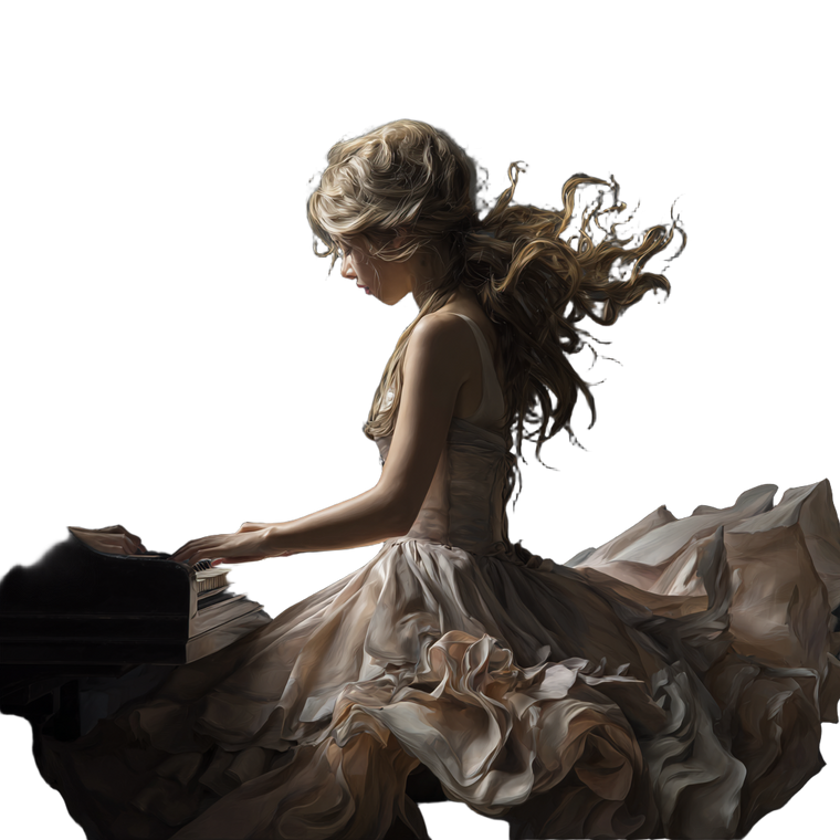 Girl Playing Piano V5 Vinyl Car Decal Sticker – Waterproof & UV-Resistant 6.826666666666667"