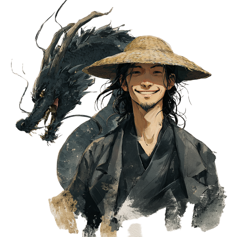 Smiling Samurai Dragon Vinyl Car Decal Sticker – Waterproof & UV-Resistant 3.4133333333333336"