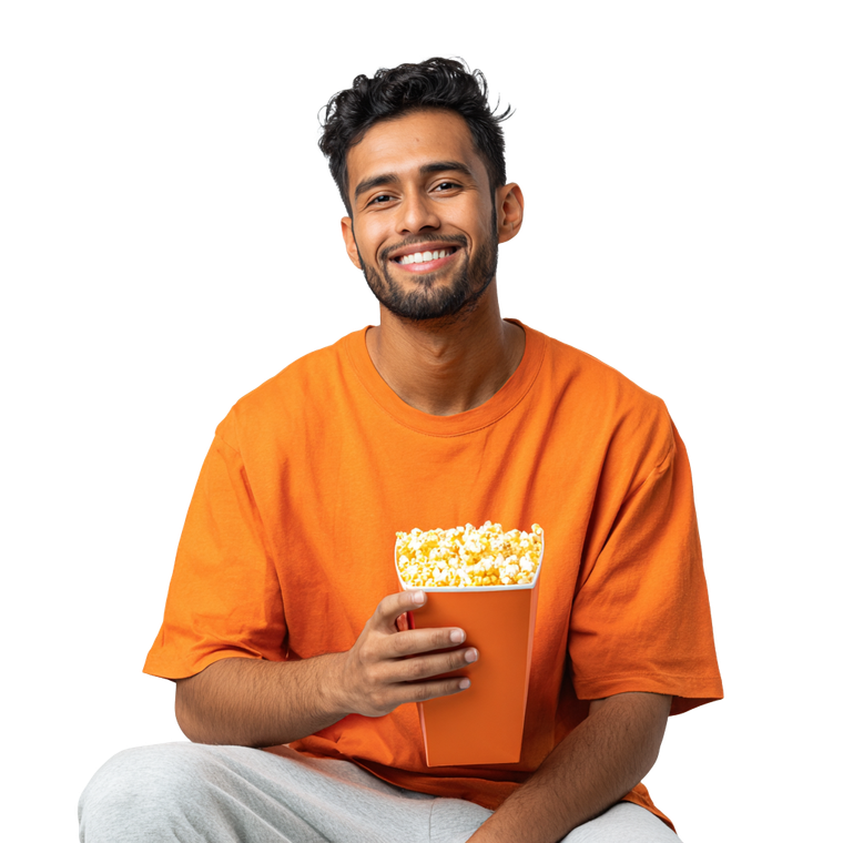 Smiling Man With Popcorn V2 Vinyl Car Decal Sticker – Waterproof & UV-Resistant 3.4133333333333336"