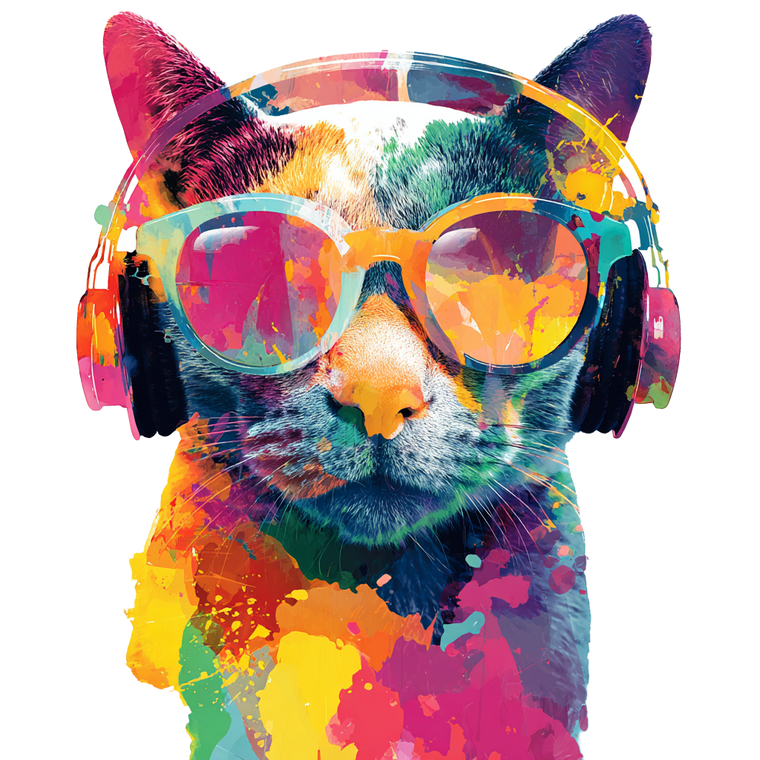 Rainbow Cat Hipster Vinyl Car Decal Sticker – Waterproof & UV-Resistant 3.4133333333333336"