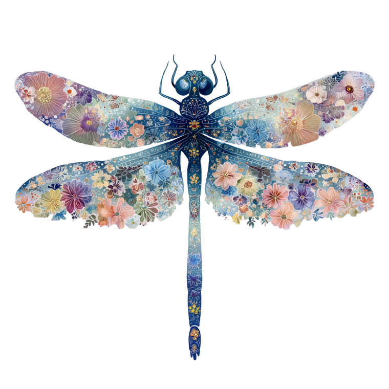Floral Dragonfly Illustration Vinyl Car Decal Sticker – Waterproof & UV-Resistant 6.826666666666667"