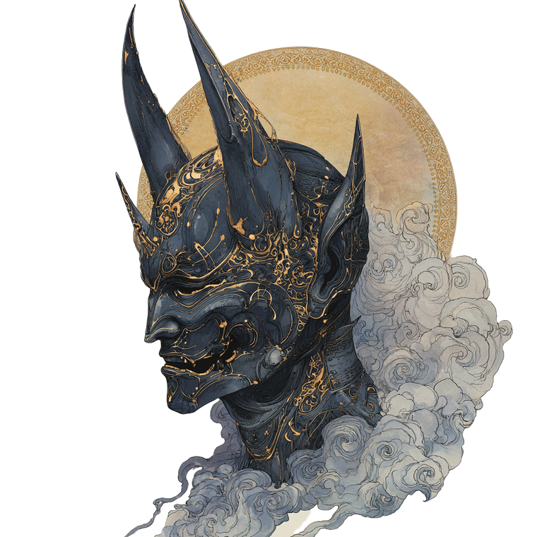 Ethereal Oni Mask Vinyl Car Decal Sticker – Waterproof & UV-Resistant 3.4133333333333336"