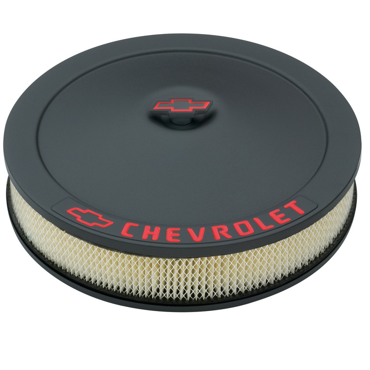 Official Chevrolet 14" Round Air Cleaner | Black Steel | 4-Barrel Carb | With Air Filter