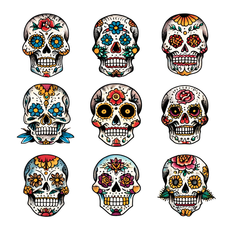 Sugar Skull Tattoos Vinyl Car Decal Sticker – Waterproof & UV-Resistant 3.4133333333333336"