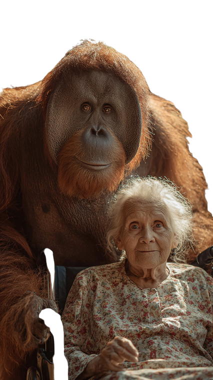 Orangutan And Elderly Woman Vinyl Car Decal Sticker – Waterproof & UV-Resistant 4.8533333333333335"