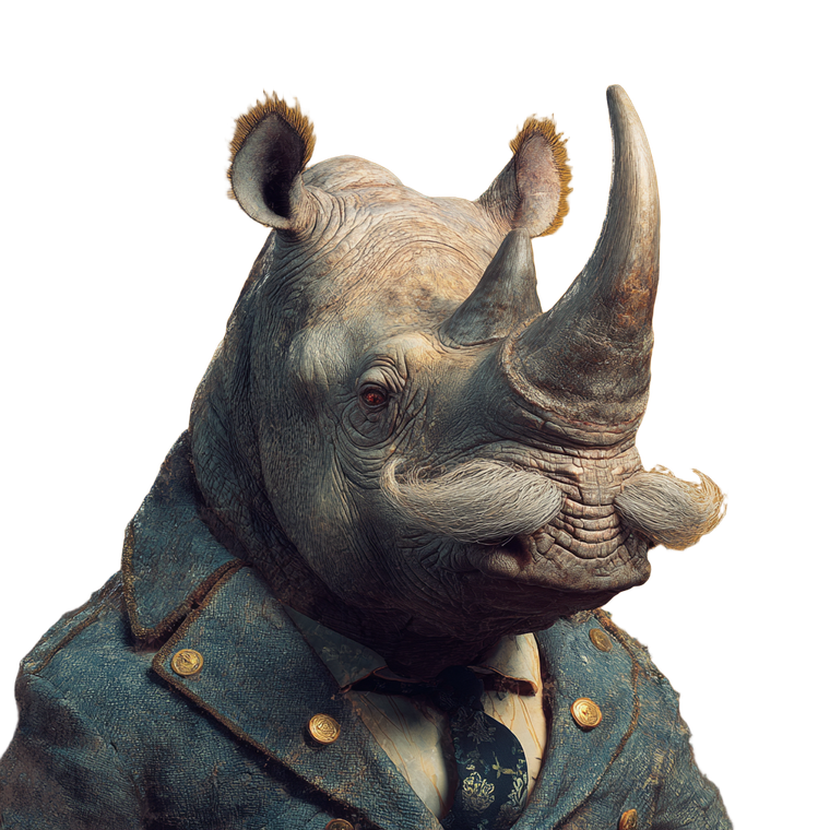 Mustachioed Rhino Vinyl Car Decal Sticker – Waterproof & UV-Resistant 3.4133333333333336"