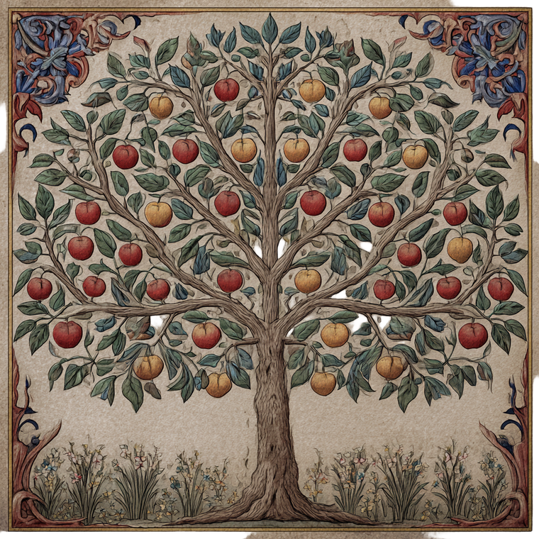 Medieval Apple Tree Vinyl Car Decal Sticker – Waterproof & UV-Resistant 3.4133333333333336"