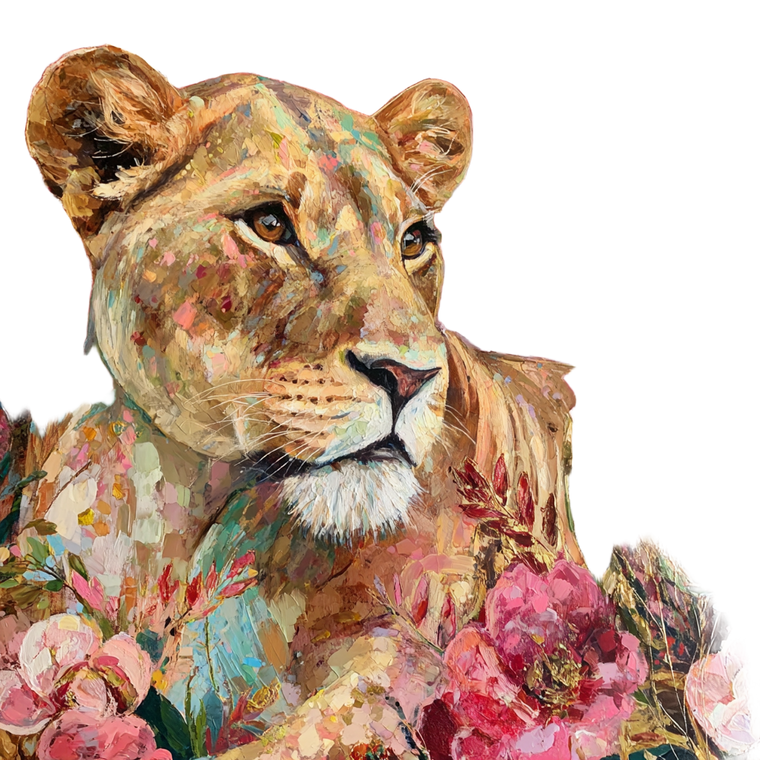 Floral Lion Portrait Vinyl Car Decal Sticker – Waterproof & UV-Resistant 6.826666666666667"