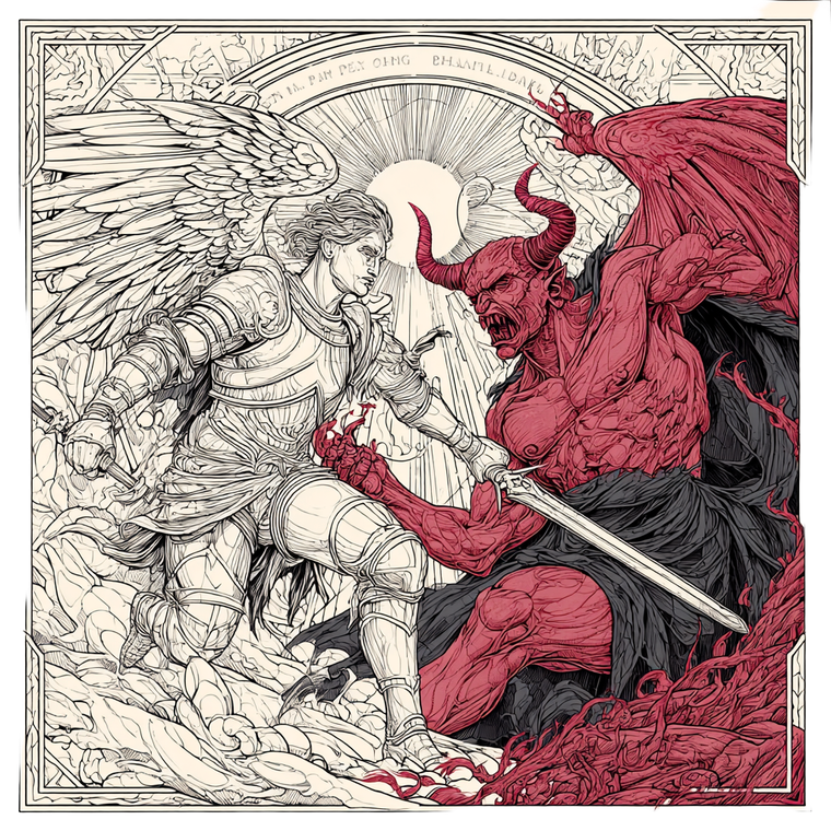 St Michael Vs Satan V2 Vinyl Car Decal Sticker – Waterproof & UV-Resistant 3.4133333333333336"