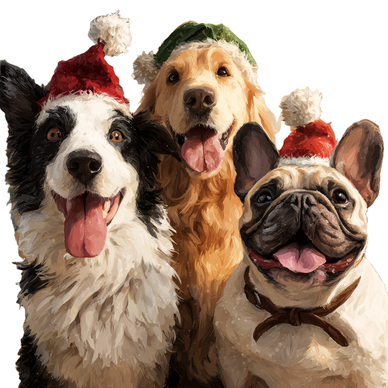 Dogs In Christmas Hats Vinyl Car Decal Sticker – Waterproof & UV-Resistant 3.4133333333333336"
