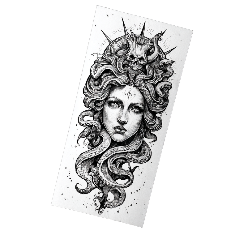 Médusa Tattoo Flash Vinyl Car Decal Sticker – Waterproof & UV-Resistant 3.4133333333333336"