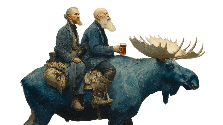 Men Riding Blue Moose Vinyl Car Decal Sticker – Waterproof & UV-Resistant 2.72"