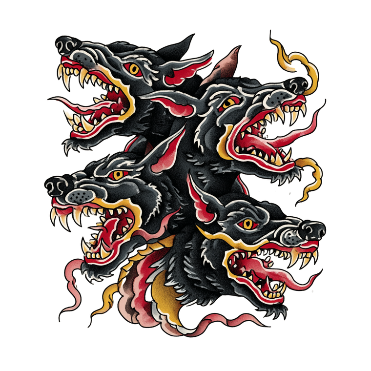 Four-Headed Hellhound Vinyl Car Decal Sticker – Waterproof & UV-Resistant 3.4133333333333336"