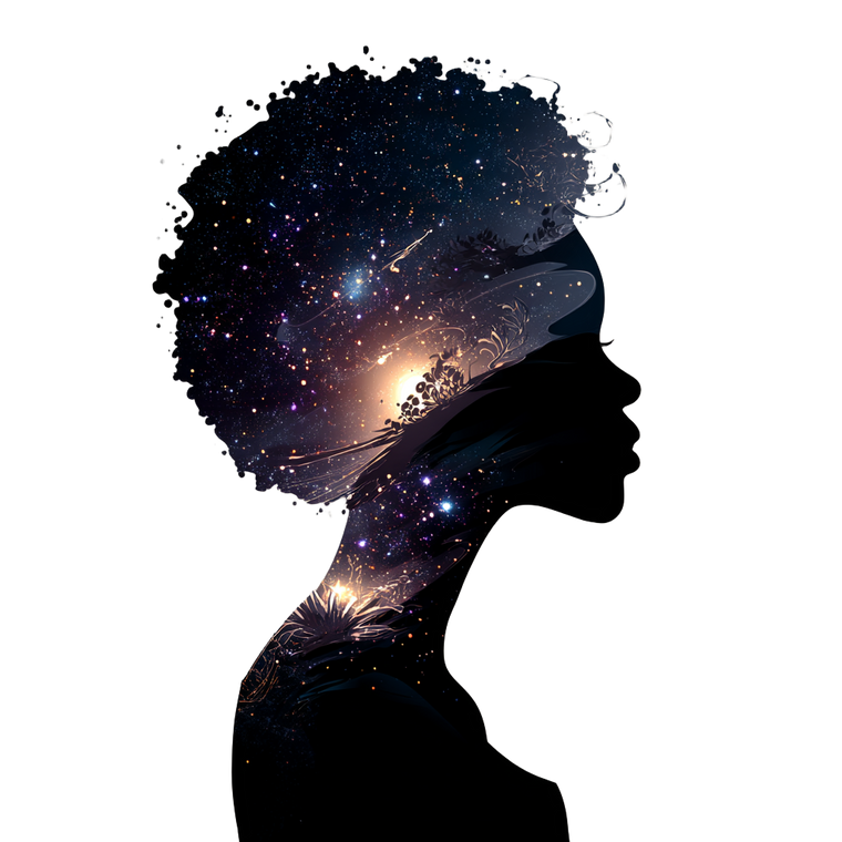 Cosmic Silhouette Woman Vinyl Car Decal Sticker – Waterproof & UV-Resistant 3.4133333333333336"
