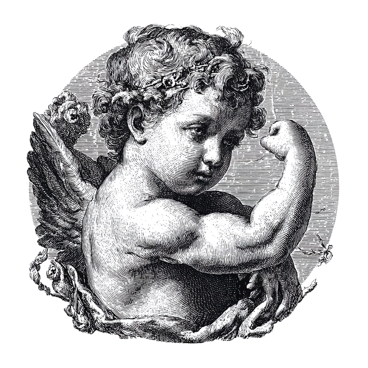 Cherub Flexing Bicep Vinyl Car Decal Sticker – Waterproof & UV-Resistant 6.826666666666667"