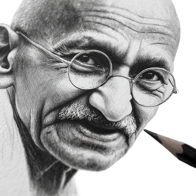 Gandhi Pencil Sketch Vinyl Car Decal Sticker – Waterproof & UV-Resistant 3.4133333333333336"