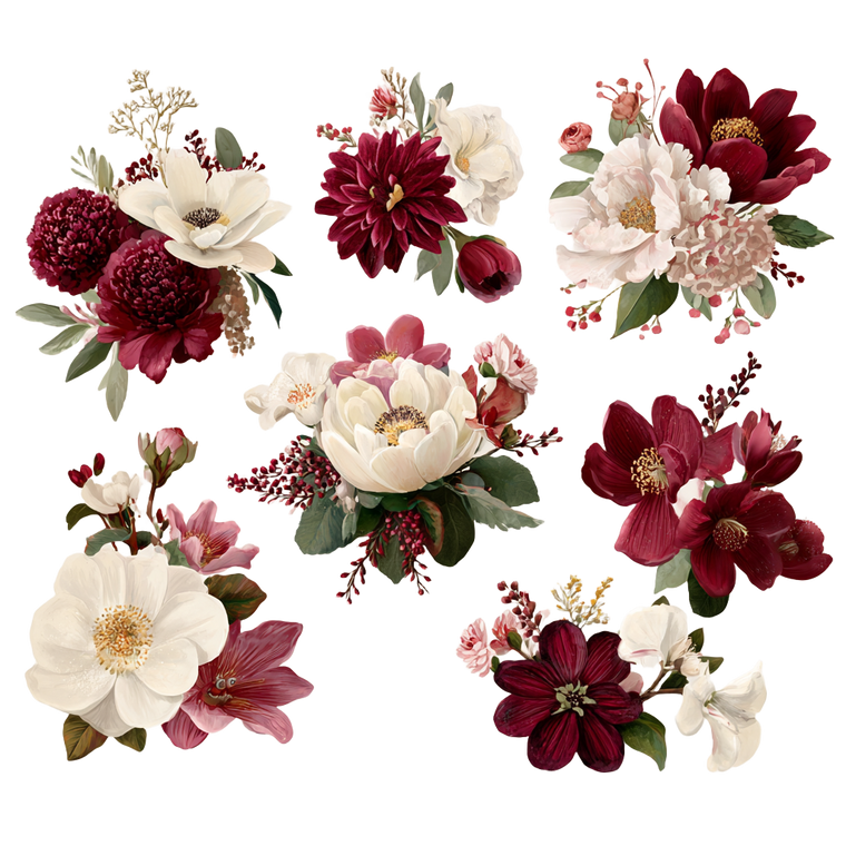 Maroon Flower Bouquets Vinyl Car Decal Sticker – Waterproof & UV-Resistant 3.4133333333333336"