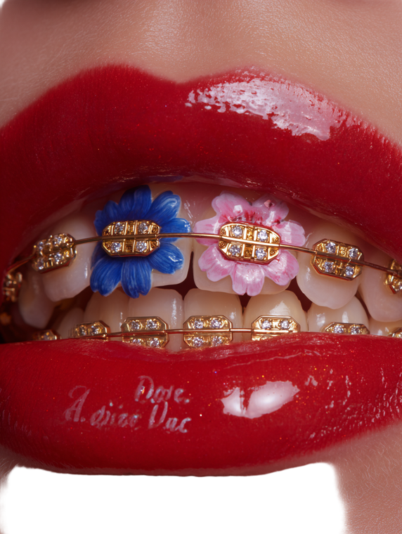 Golden Braced Lips Vinyl Car Decal Sticker – Waterproof & UV-Resistant 4.1066666666666665"