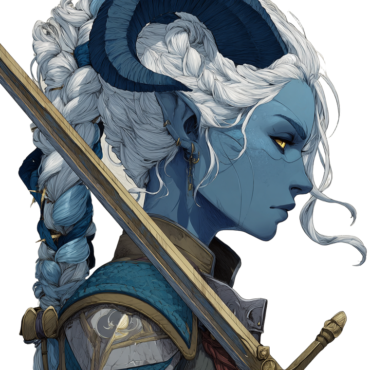 Blue Tiefling Warrior V6 Vinyl Car Decal Sticker – Waterproof & UV-Resistant 6.826666666666667"