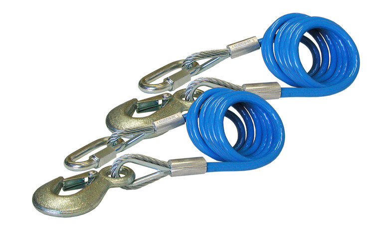 Roadmaster Aircraft-Type Safety Cables | 6000 LB Rated, Galvanized Steel, Snap Hook Coiled | Set of 2