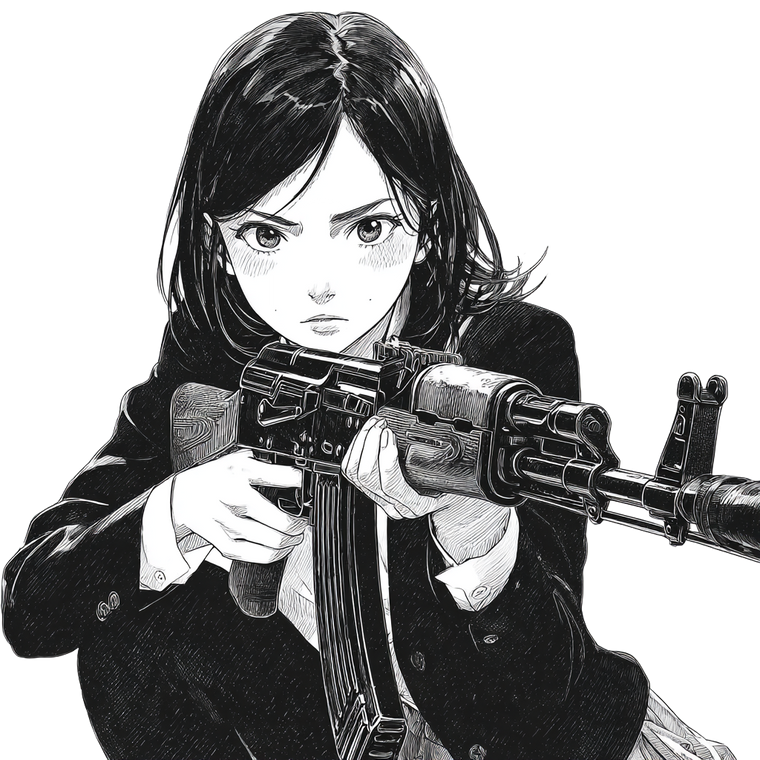 Anime Schoolgirl Ak-47 Vinyl Car Decal Sticker – Waterproof & UV-Resistant 3.4133333333333336"