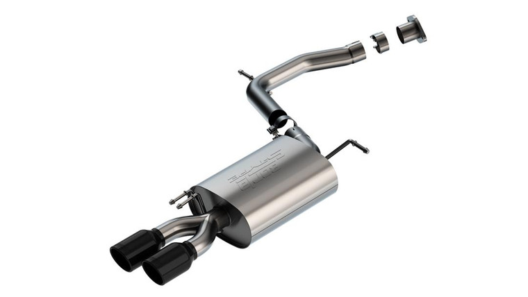 Borla Exhaust System Kit 11980BC S-Type Axle Back System; T-304 Stainless Steel; With Muffler; 2-1/2 Inch Pipe Diameter; Single Exhaust With Dual Exit; Truck Single Right Rear Exit; 3-1/2 Inch Black Chrome T-304 Stainless Steel Tip