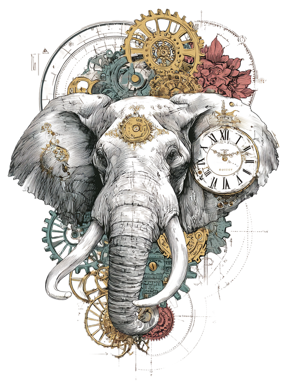 Steampunk Elephant Tattoo Vinyl Car Decal Sticker – Waterproof & UV-Resistant 8.213333333333333"