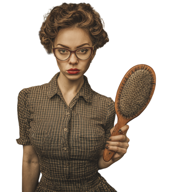 Strict Woman With Hairbrush V6 Vinyl Car Decal Sticker – Waterproof & UV-Resistant 6.826666666666667"