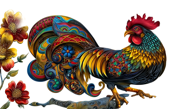 Stylized Folk Rooster Vinyl Car Decal Sticker – Waterproof & UV-Resistant 2.72"