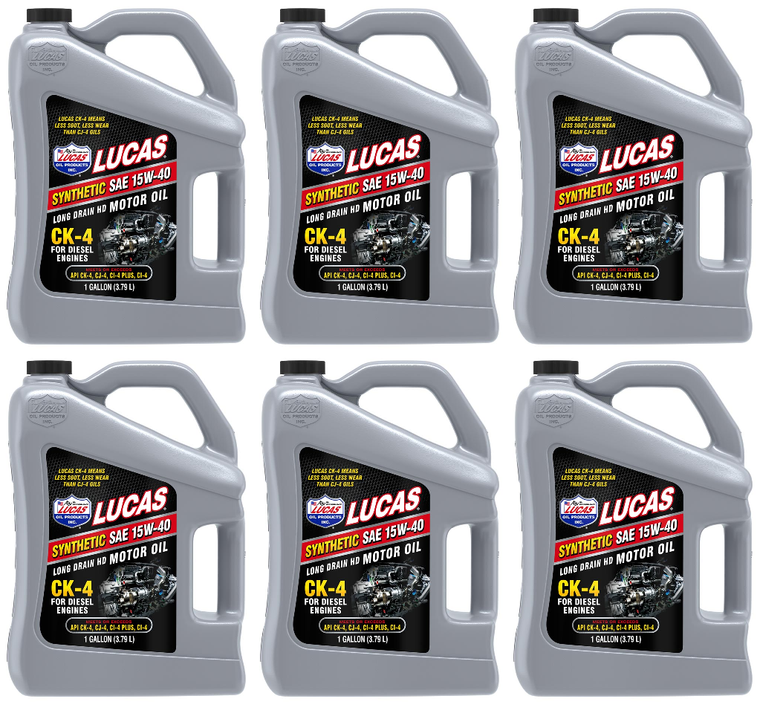 6x Lucas Oil Synthetic SAE 15W-40 CK-4 Oil | Longer Engine Life, Extended Oil Changes, High Temp Stability