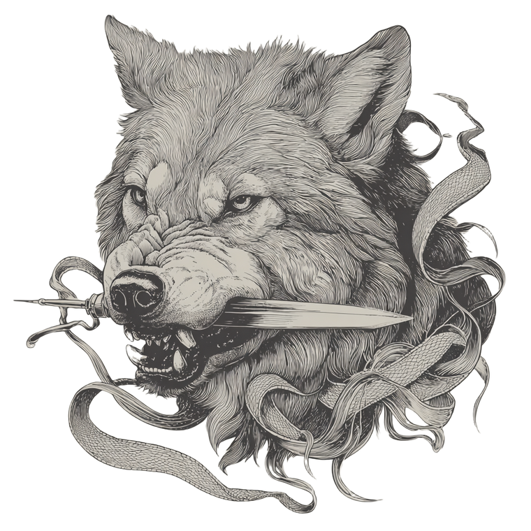 Wolf With Dagger Vinyl Car Decal Sticker – Waterproof & UV-Resistant 3.4133333333333336"