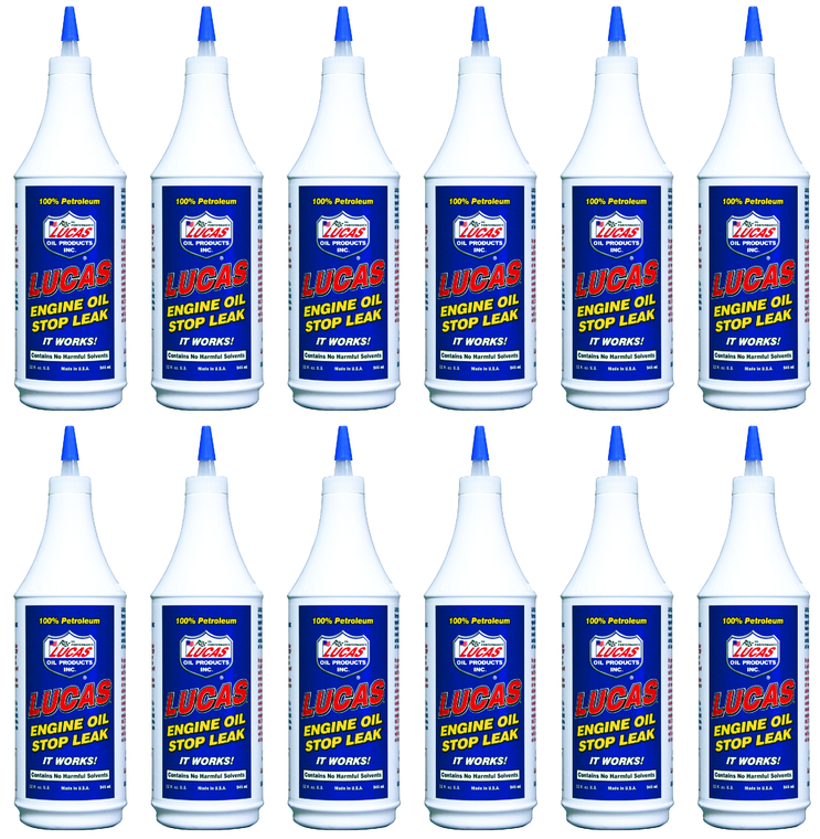 12x Lucas Oil Oil Stop Leak | Stop Leaks, Renew Seals, Reduce Engine Noise | 1 Quart Bottle