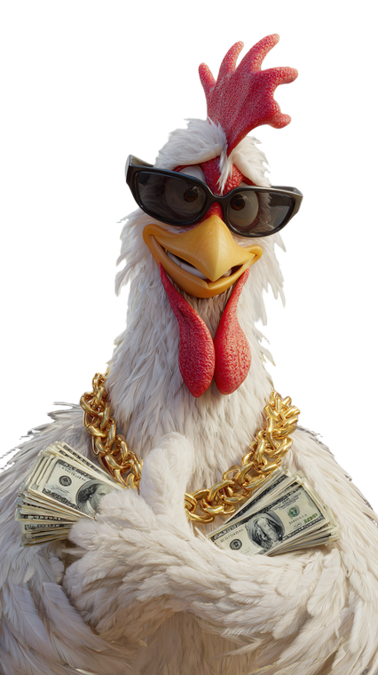 Laughing Rich Rooster Vinyl Car Decal Sticker – Waterproof & UV-Resistant 4.8533333333333335"