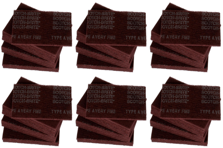 6x 3M Scotch-Brite Maroon Sanding Pad | Superior Alternative to Steel Wool | Finishes Metal, Wood, Plastics | Box of 20