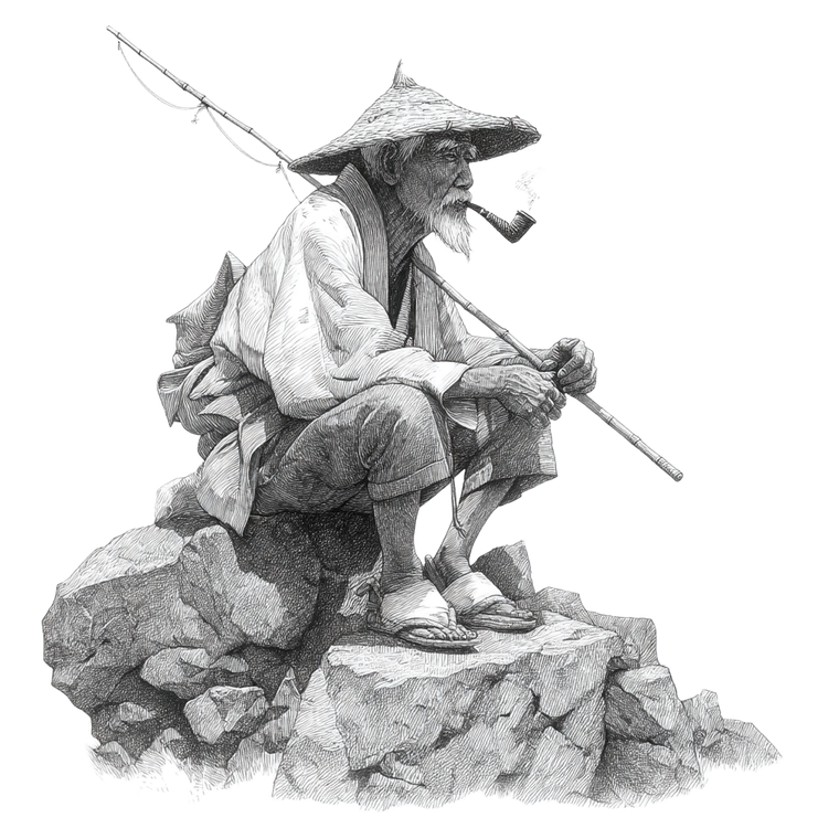 Elderly Fisherman Sketch V2 Vinyl Car Decal Sticker – Waterproof & UV-Resistant 3.4133333333333336"