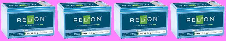 4x Relion 12.8V 12AH LT Series Lithium Battery | Abs Case, IP66 Protection, Seamless Heating & Charging