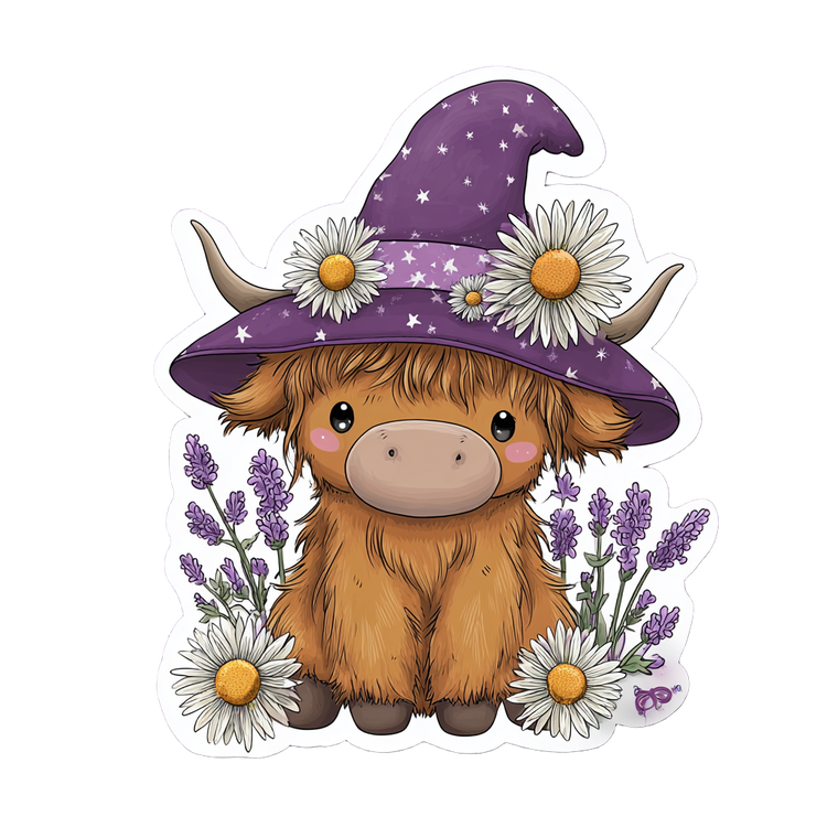 Witchy Highland Cow V4 Vinyl Car Decal Sticker – Waterproof & UV-Resistant 6.826666666666667"