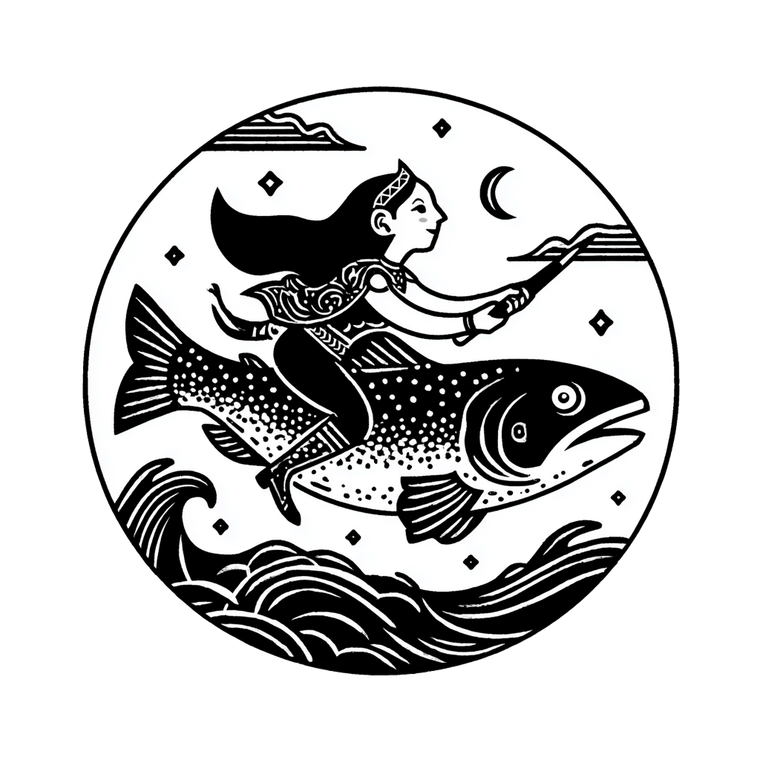 Mythological Salmon Rider Vinyl Car Decal Sticker – Waterproof & UV-Resistant 6.826666666666667"