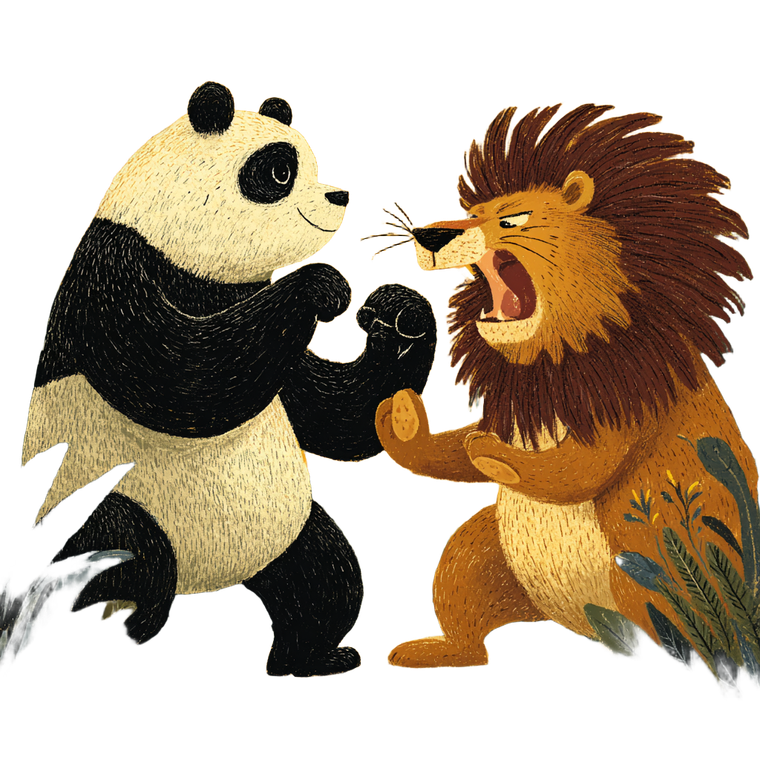 Panda Vs Lion Vinyl Car Decal Sticker – Waterproof & UV-Resistant 3.4133333333333336"