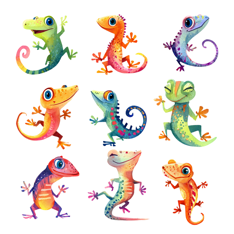 Cartoon Gecko Poses V2 Vinyl Car Decal Sticker – Waterproof & UV-Resistant 6.826666666666667"