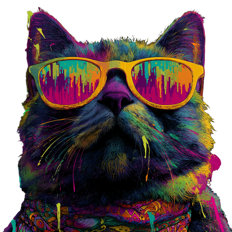 Psychedelic Sunglasses Cat V2 Vinyl Car Decal Sticker – Waterproof & UV-Resistant 3.4133333333333336"