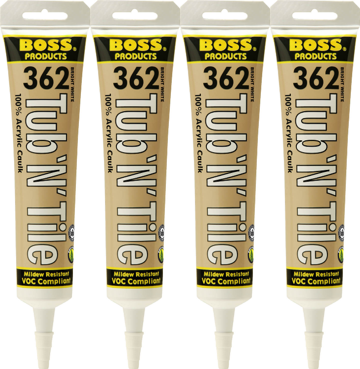 4x BOSS  362 Acrylic Caulk Sealant | Perfect for Showers, Baths, Sinks | Bright White | 5.5 oz