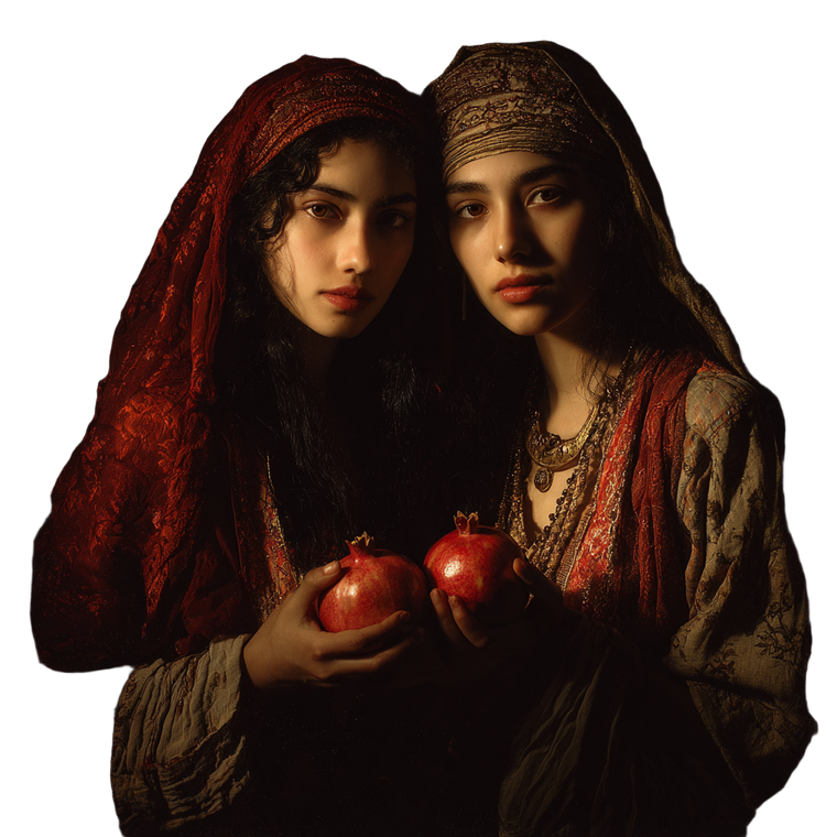 Women With Pomegranates Vinyl Car Decal Sticker – Waterproof & UV-Resistant 3.4133333333333336"
