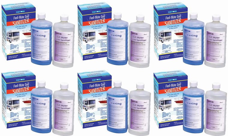 6x Thetford Fresh Water System Cleaner | 2 Part System | Kills 99% Bacteria - Staph, E-Coli, Listeria | 24 Ounce Bottles