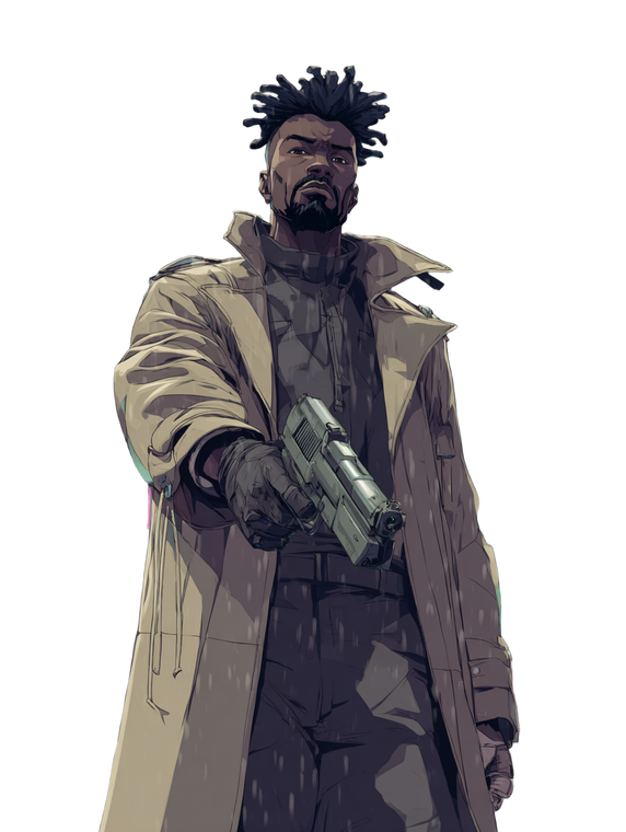 Futuristic Noir Protagonist Vinyl Car Decal Sticker – Waterproof & UV-Resistant 8.213333333333333"