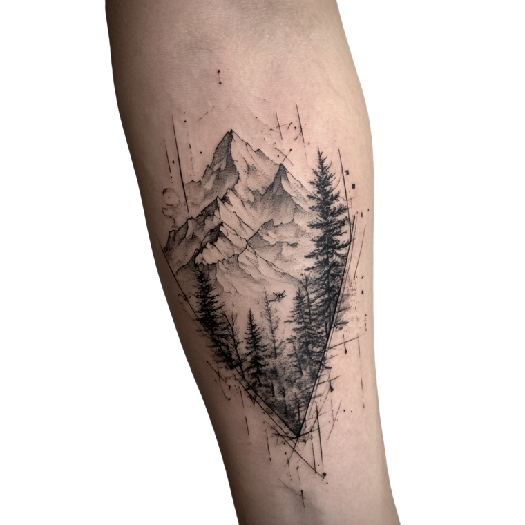 Mountain Tattoo Vinyl Car Decal Sticker – Waterproof & UV-Resistant 3.4133333333333336"