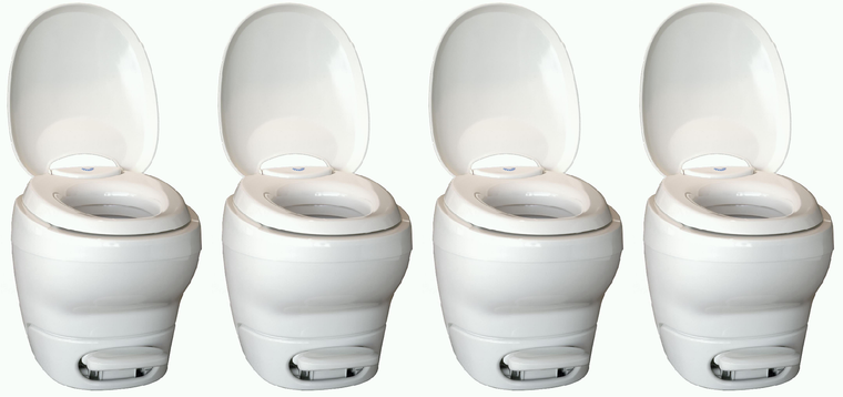 4x Thetford Toilet 31084 Aqua-Magic Bravura; Permanent; High Profile; Round Seat With 16-1/4 Inch Seat Height; Pedal Flush Control; Pulsating Flush; White; Without Water-Saving Hand Sprayer; With Sample 8 Ounce Bottle Aqua Kem