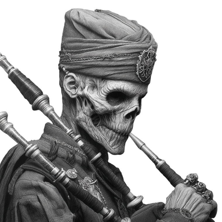 Undead Celtic Bagpiper Vinyl Car Decal Sticker – Waterproof & UV-Resistant 3.4133333333333336"