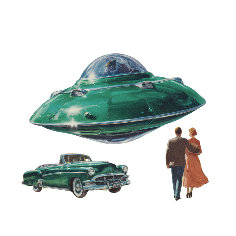 Vintage Flying Saucer Vinyl Car Decal Sticker – Waterproof & UV-Resistant 3.4133333333333336"